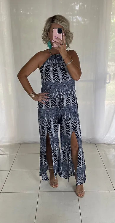 Mabel Halter Jumpsuit - Zebra