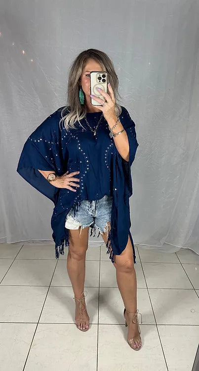Kaftan Short Sequins - Navy Tassels