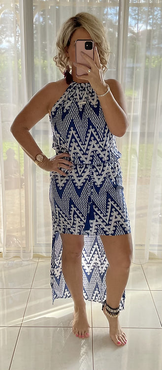 Willow Halter Hi Lo - Navy Zig Zag
