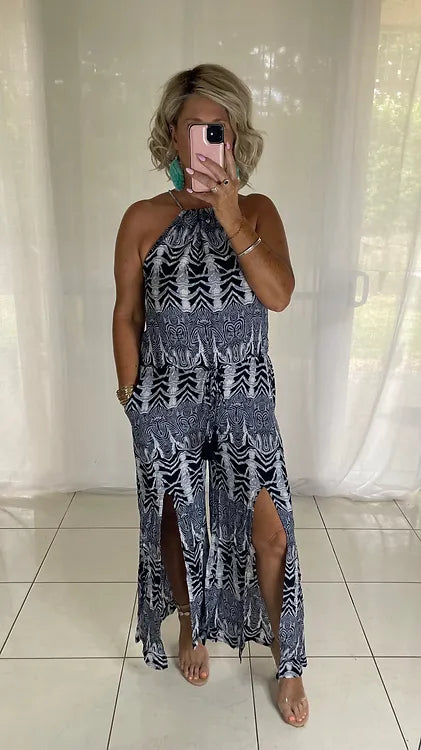 Mabel Halter Jumpsuit - Zebra