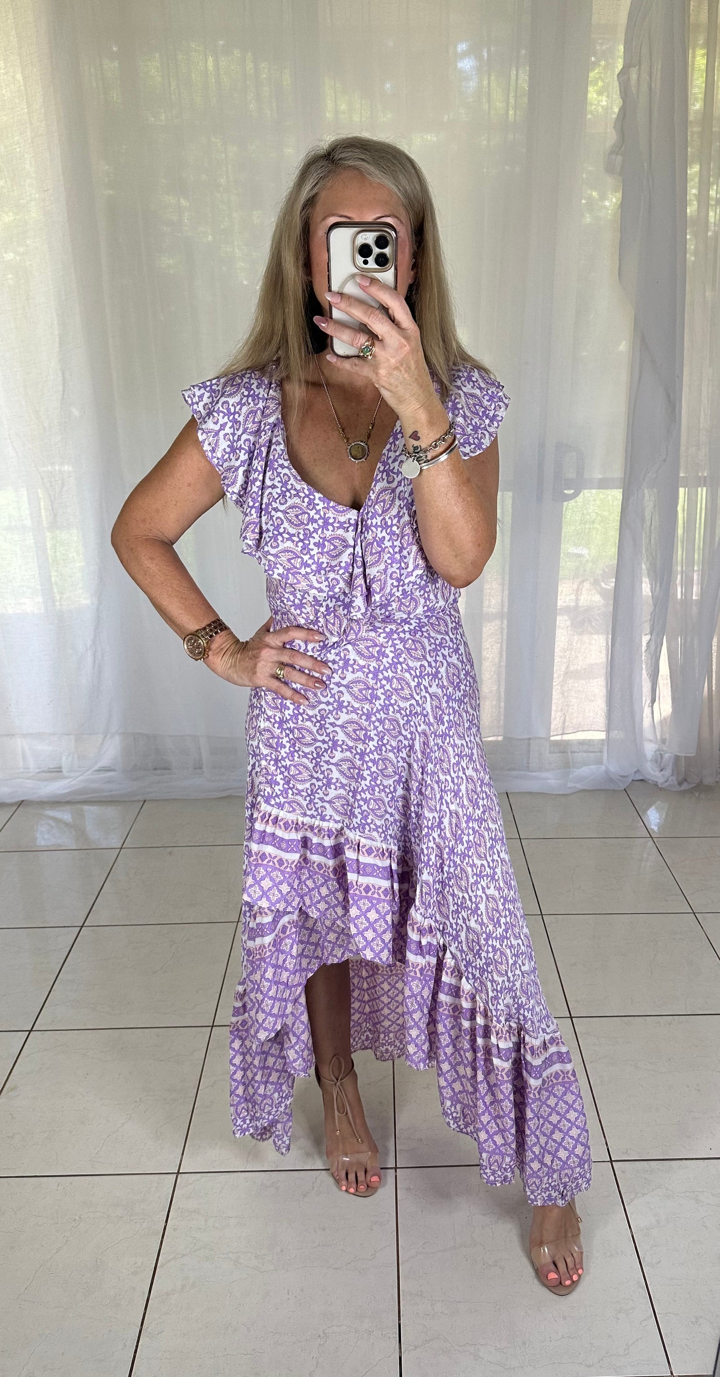 Ella Flutter Sleeve Wrap - Mauve 10-12