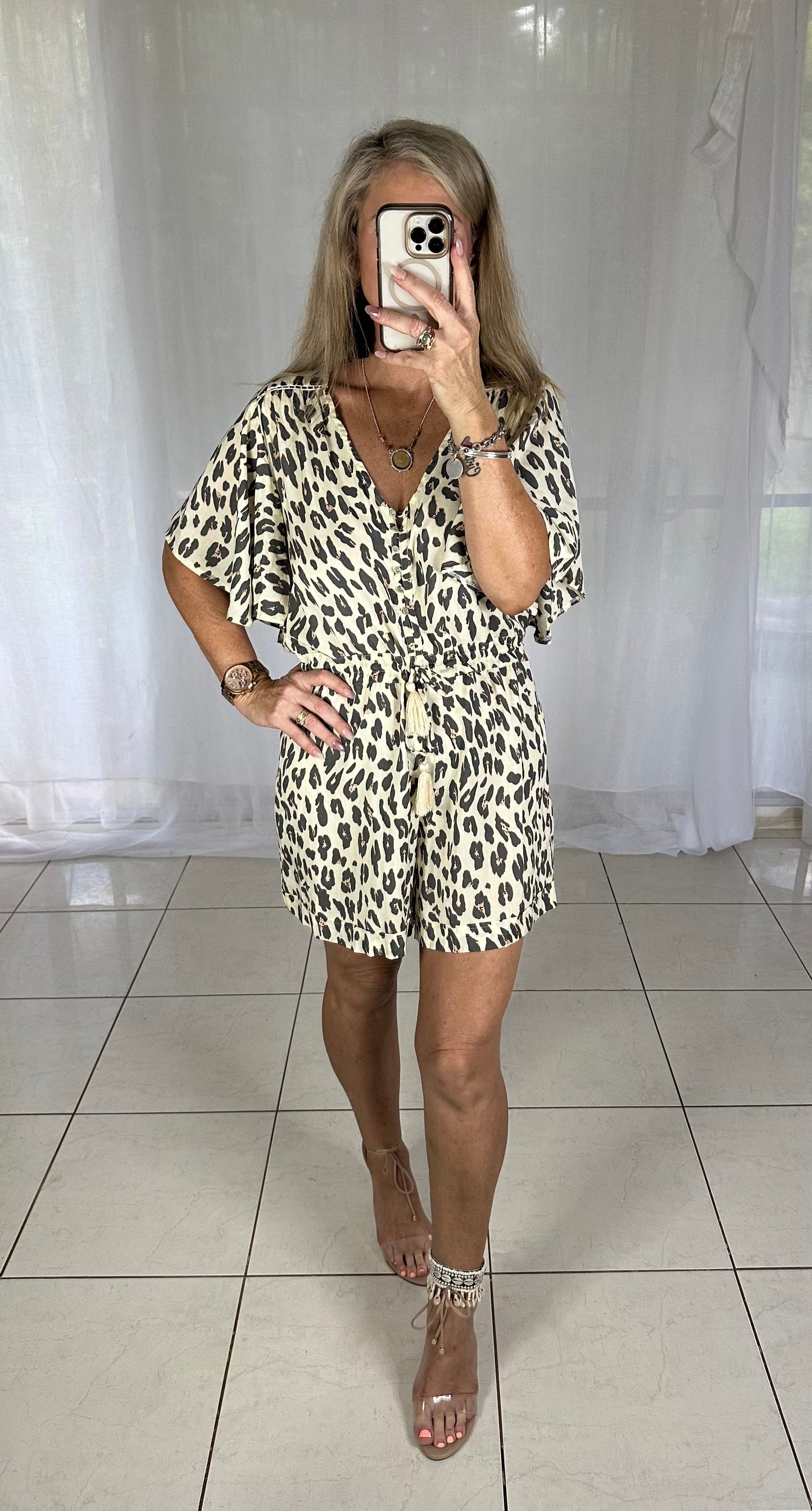 Lace Feature Playsuit - Cream Leopard (1 only)