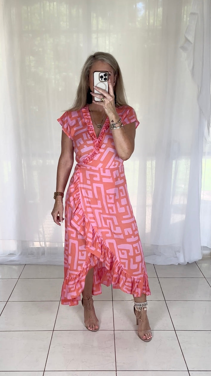 Ella Wrap - Pink + Coral Abstract