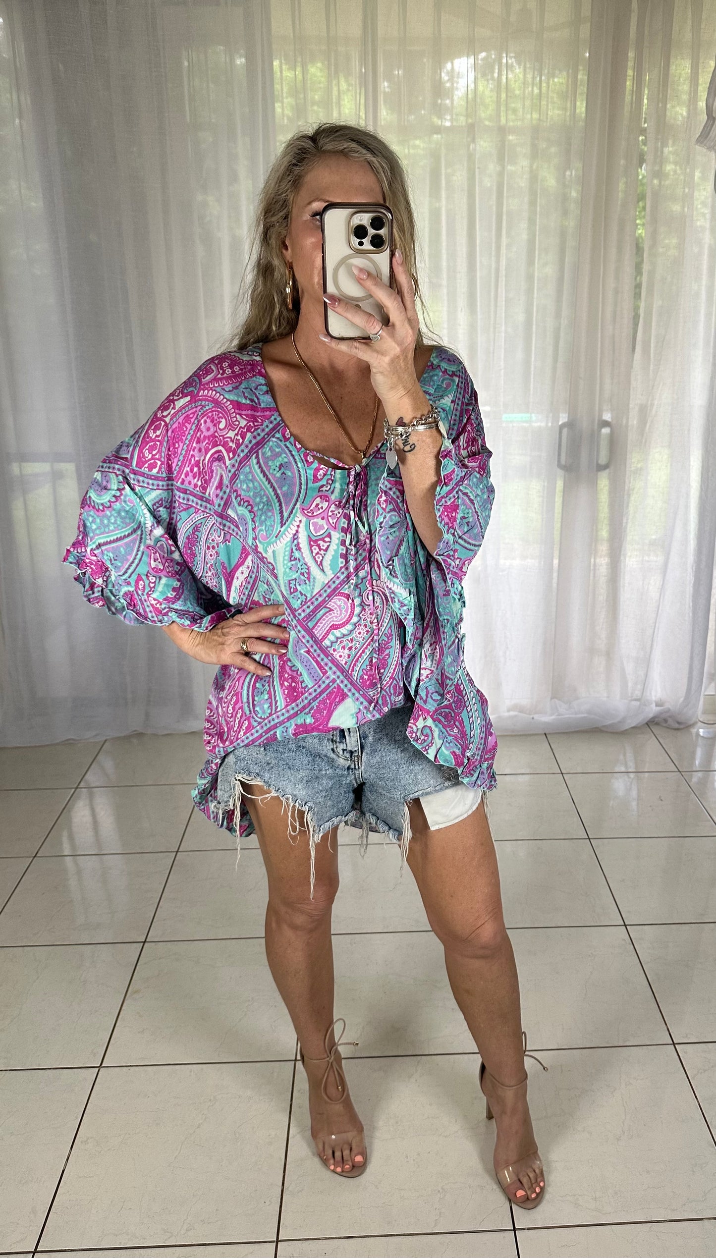 Kaftan Short - Pink + Blue