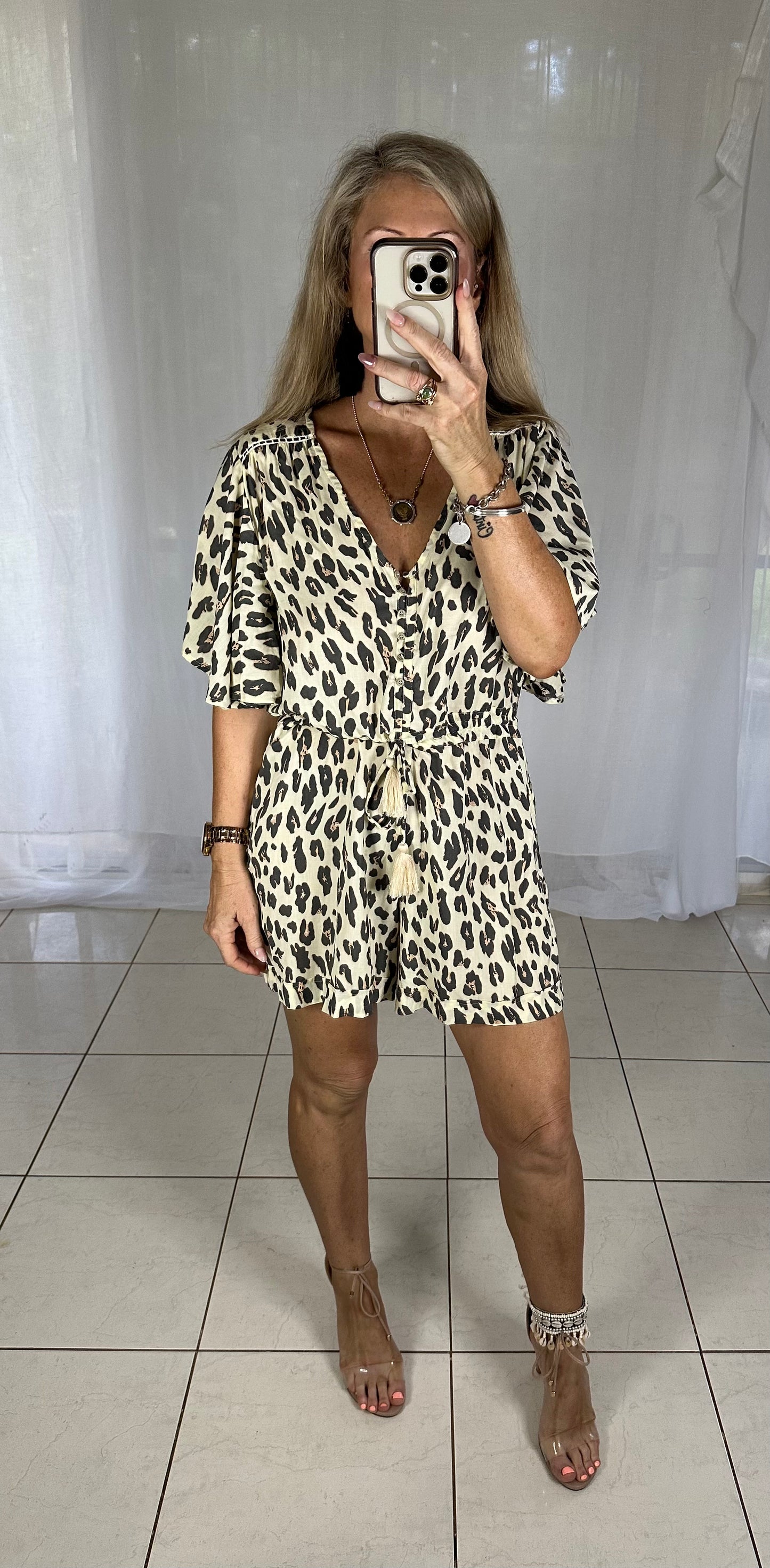 Lace Feature Playsuit - Cream Leopard (1 only)