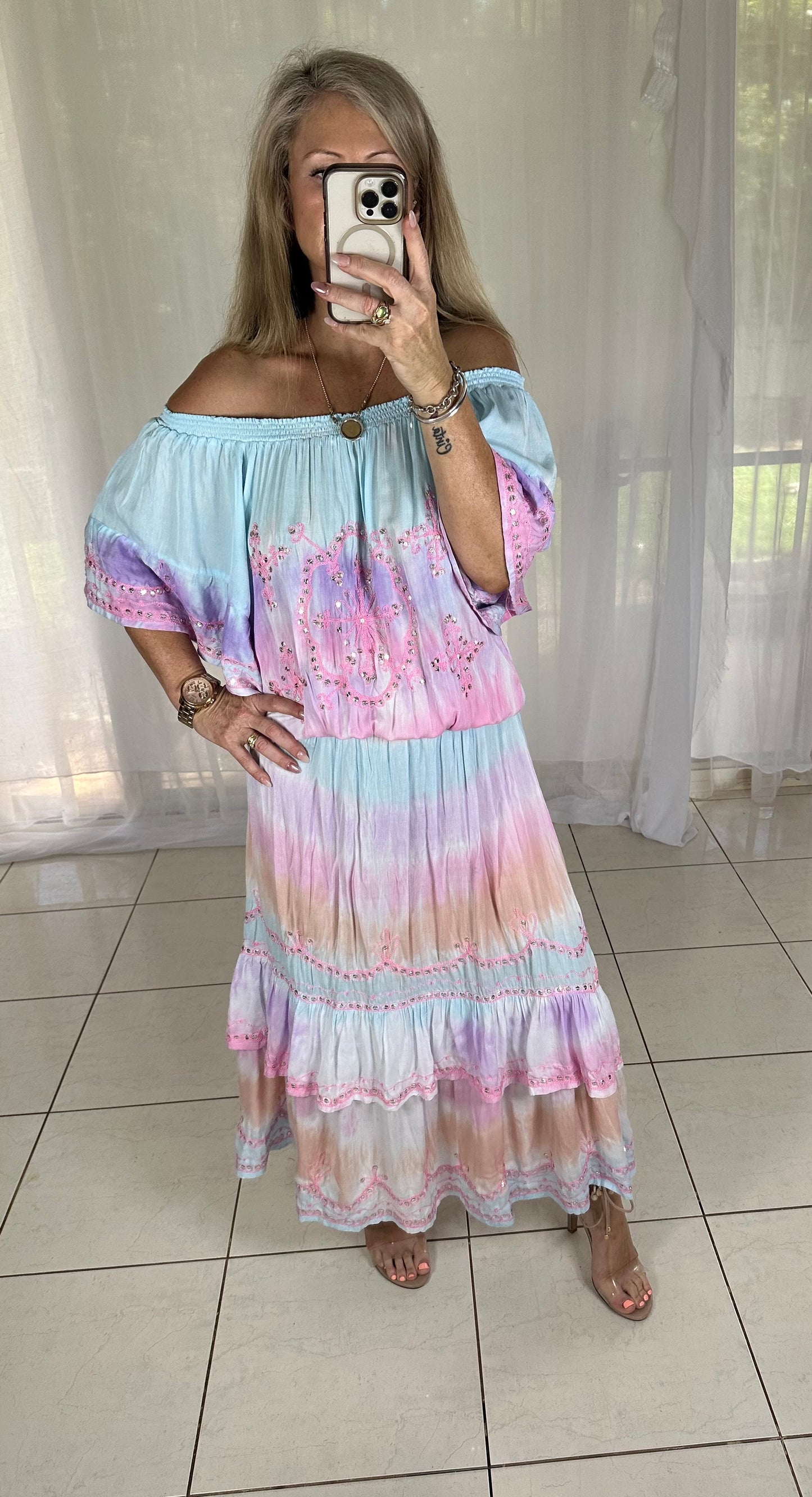 Sequin Elastic waist maxi - Candy Pink