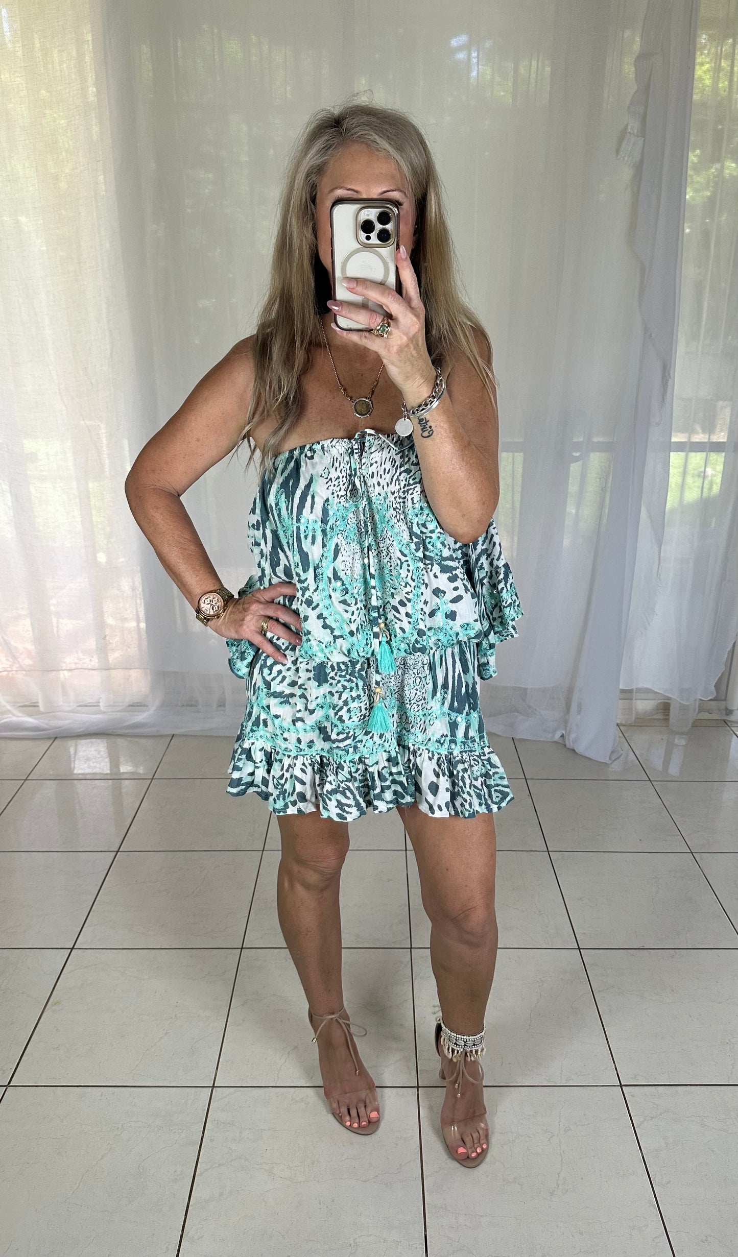 Sequin Elastic waist - Animal print green
