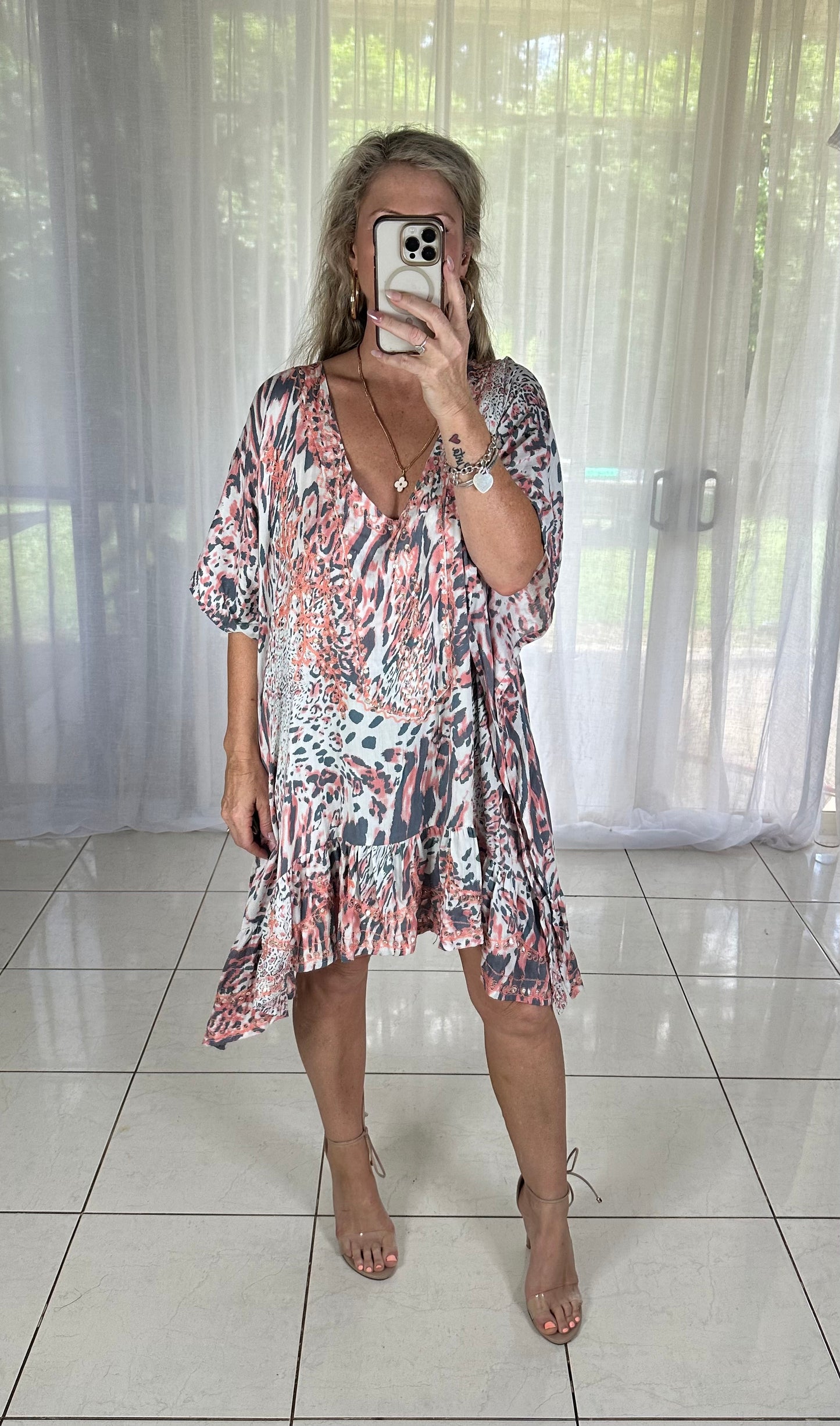 Kaftan Short Sequins - Pink Leopard Fits 10-16