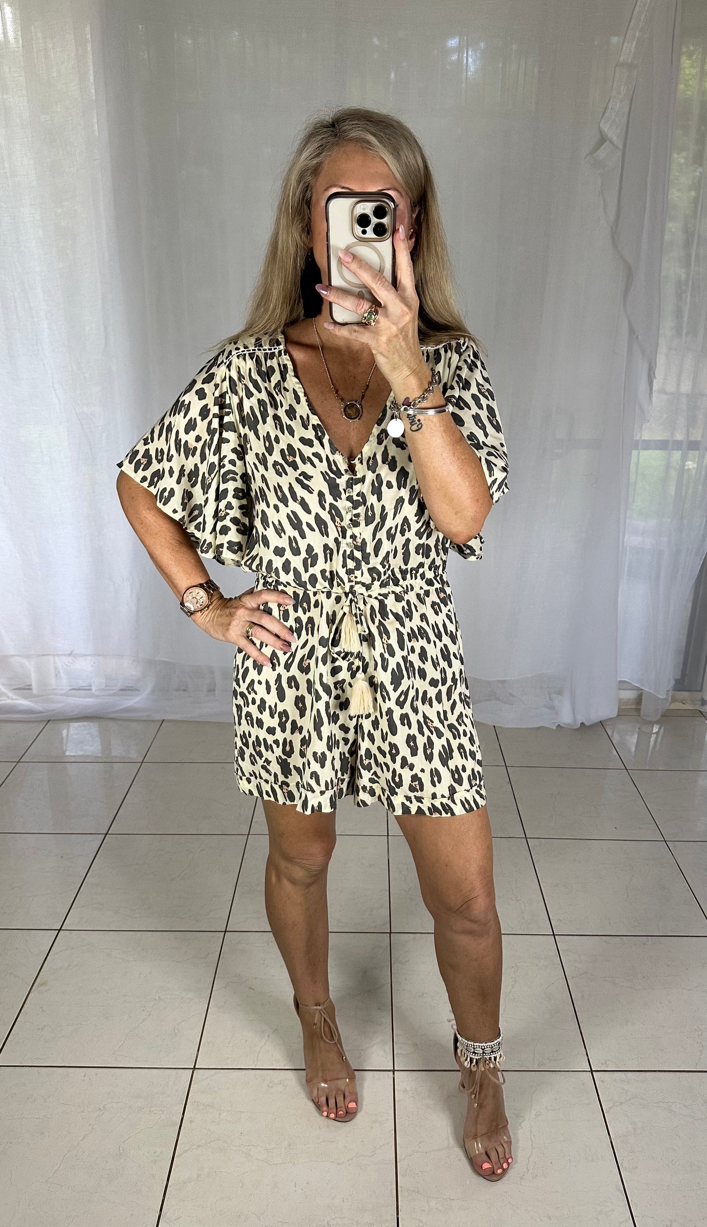 Lace Feature Playsuit - Cream Leopard (1 only)