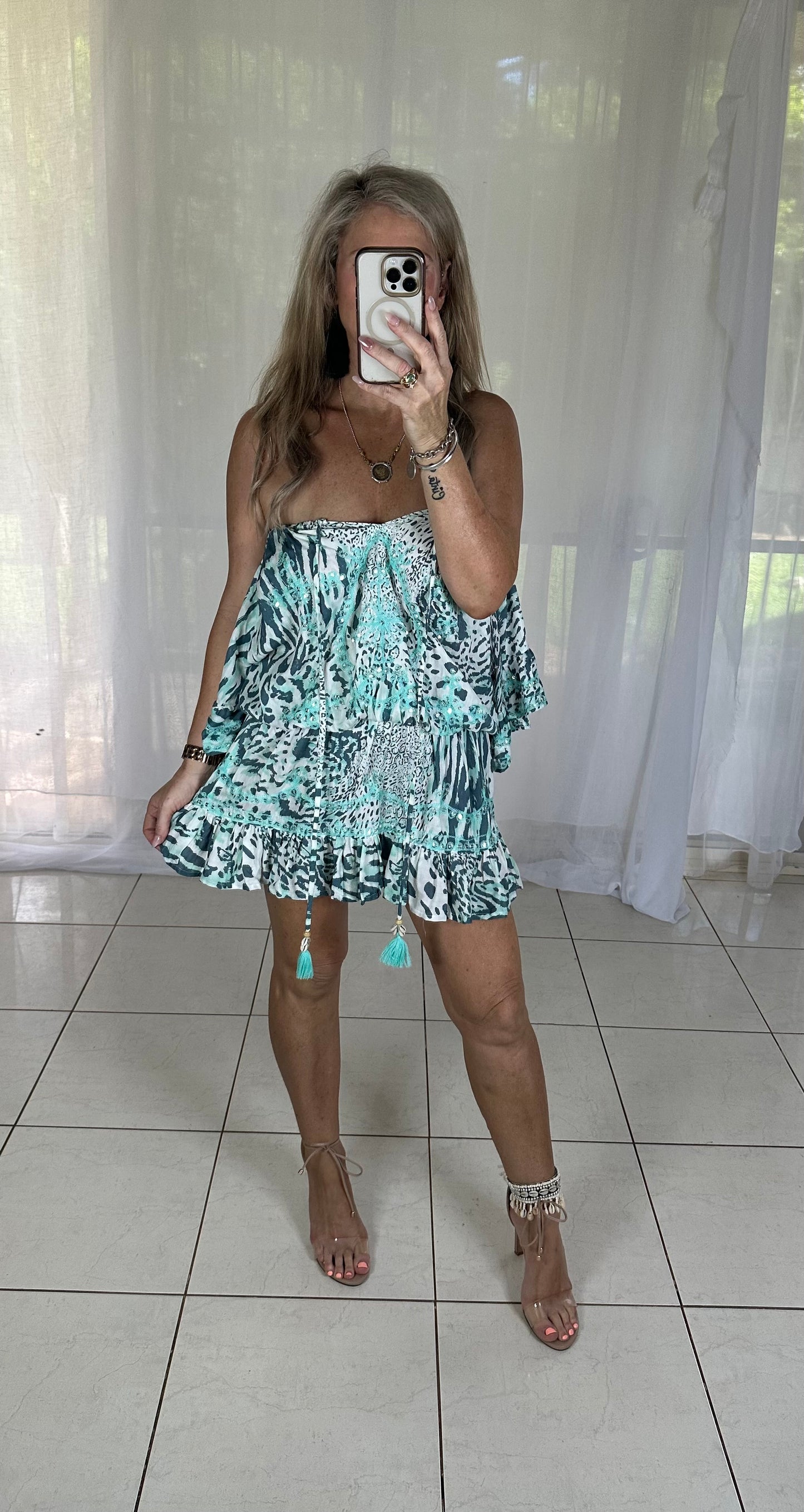 Sequin Elastic waist - Animal print green