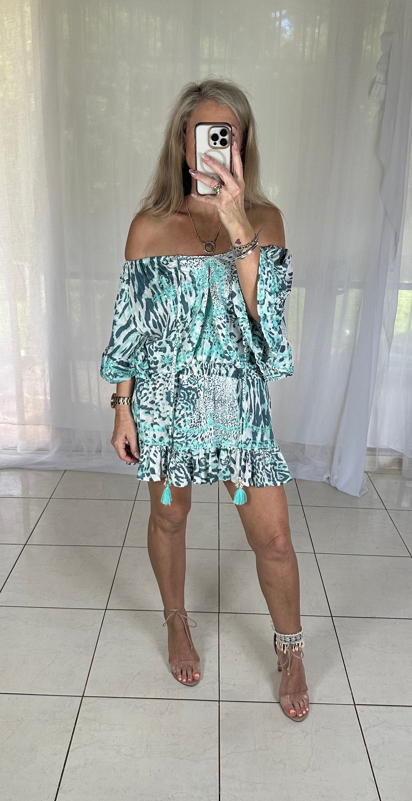Sequin Elastic waist - Animal print green