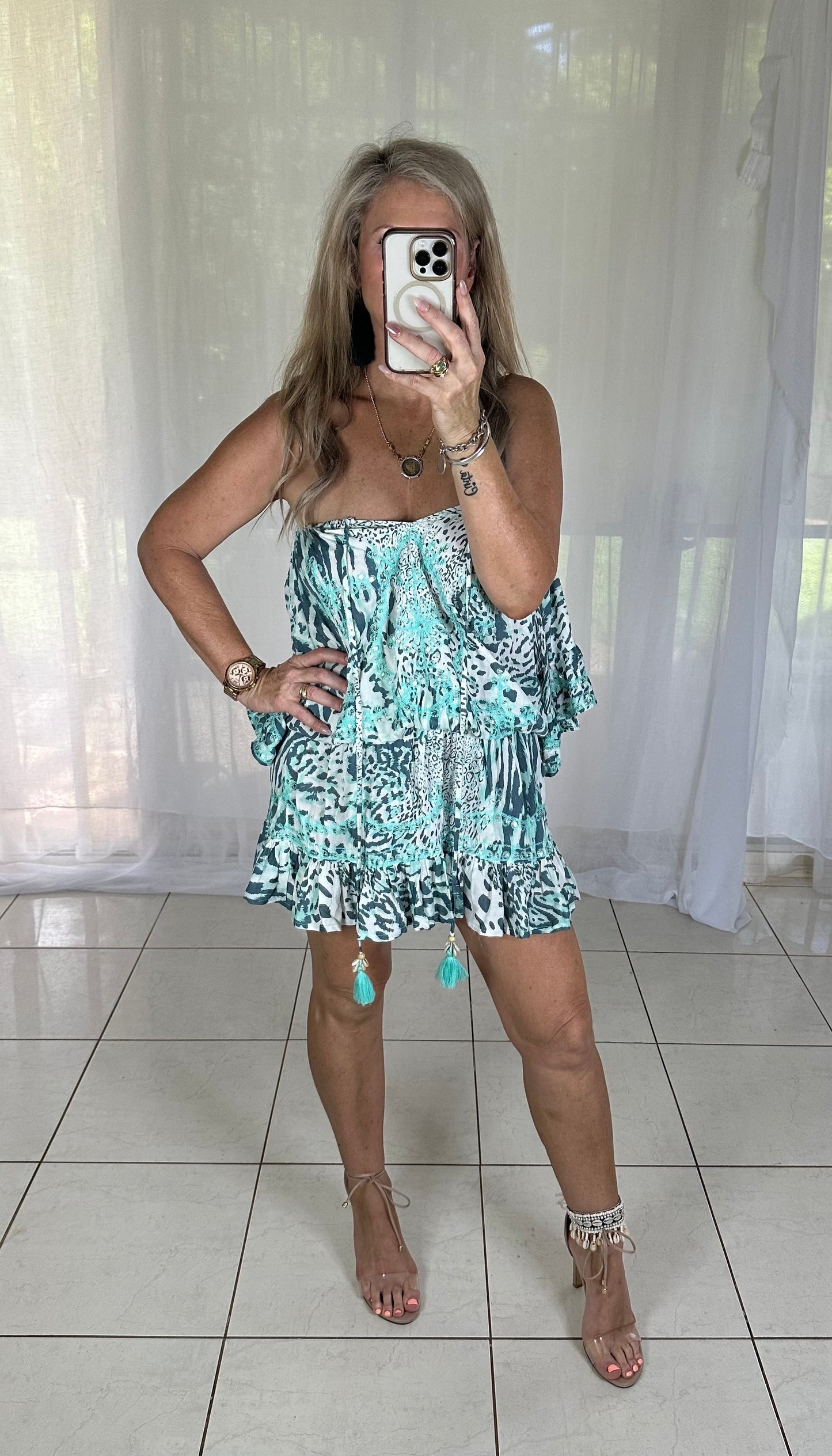 Sequin Elastic waist - Animal print green