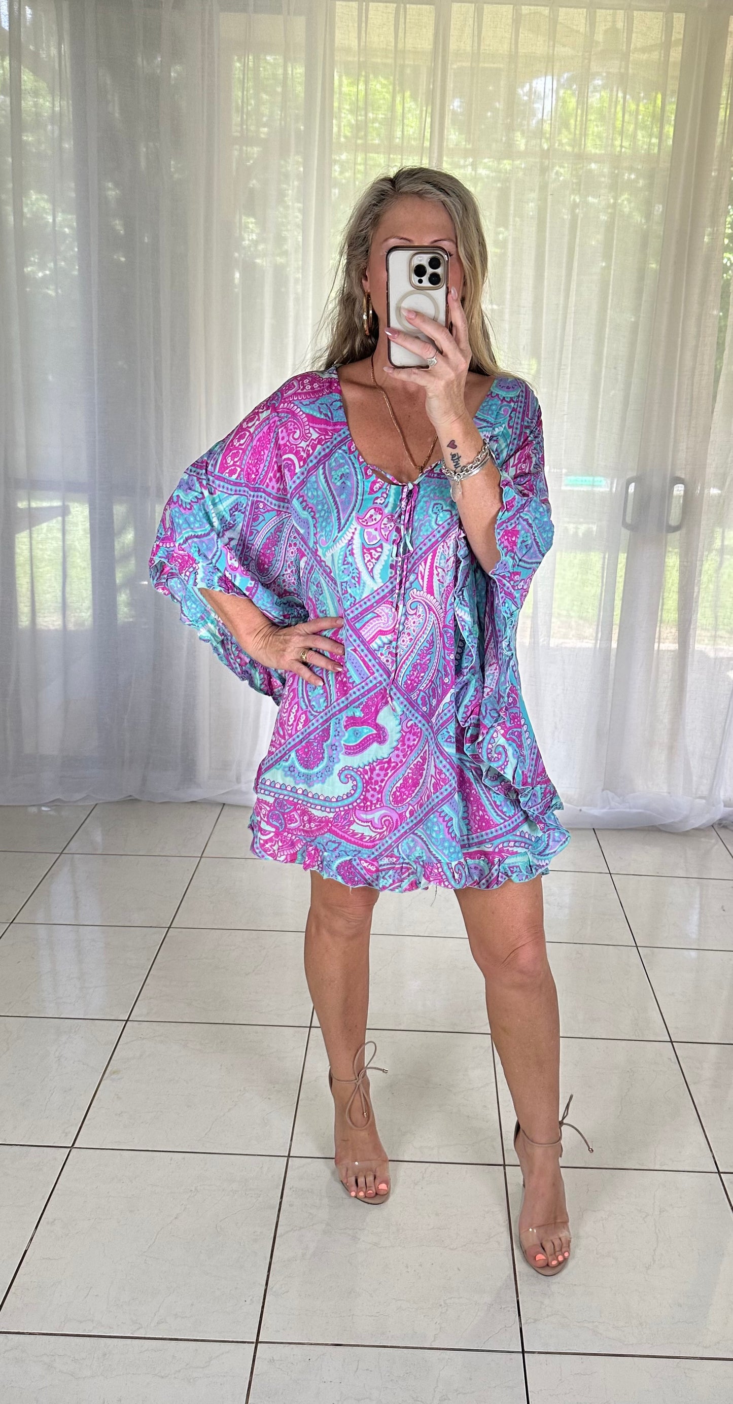 Kaftan Short - Pink + Blue