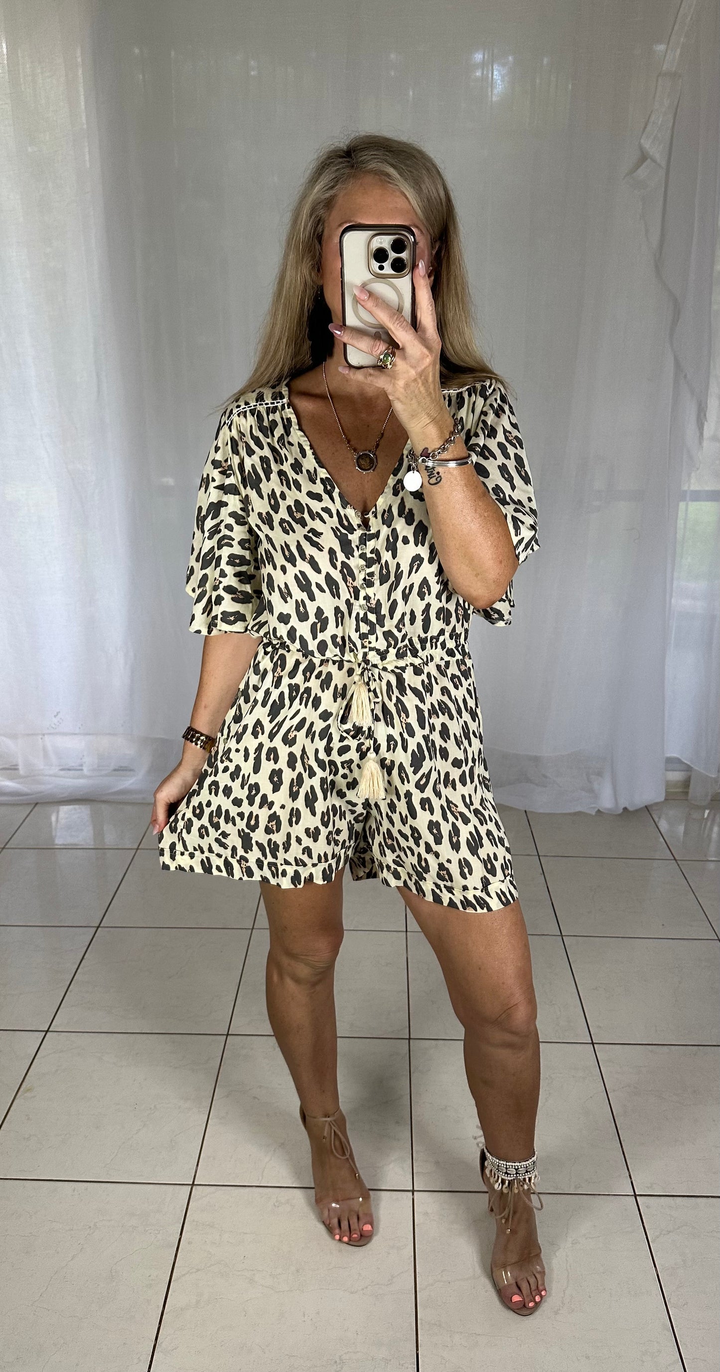 Lace Feature Playsuit - Cream Leopard (1 only)