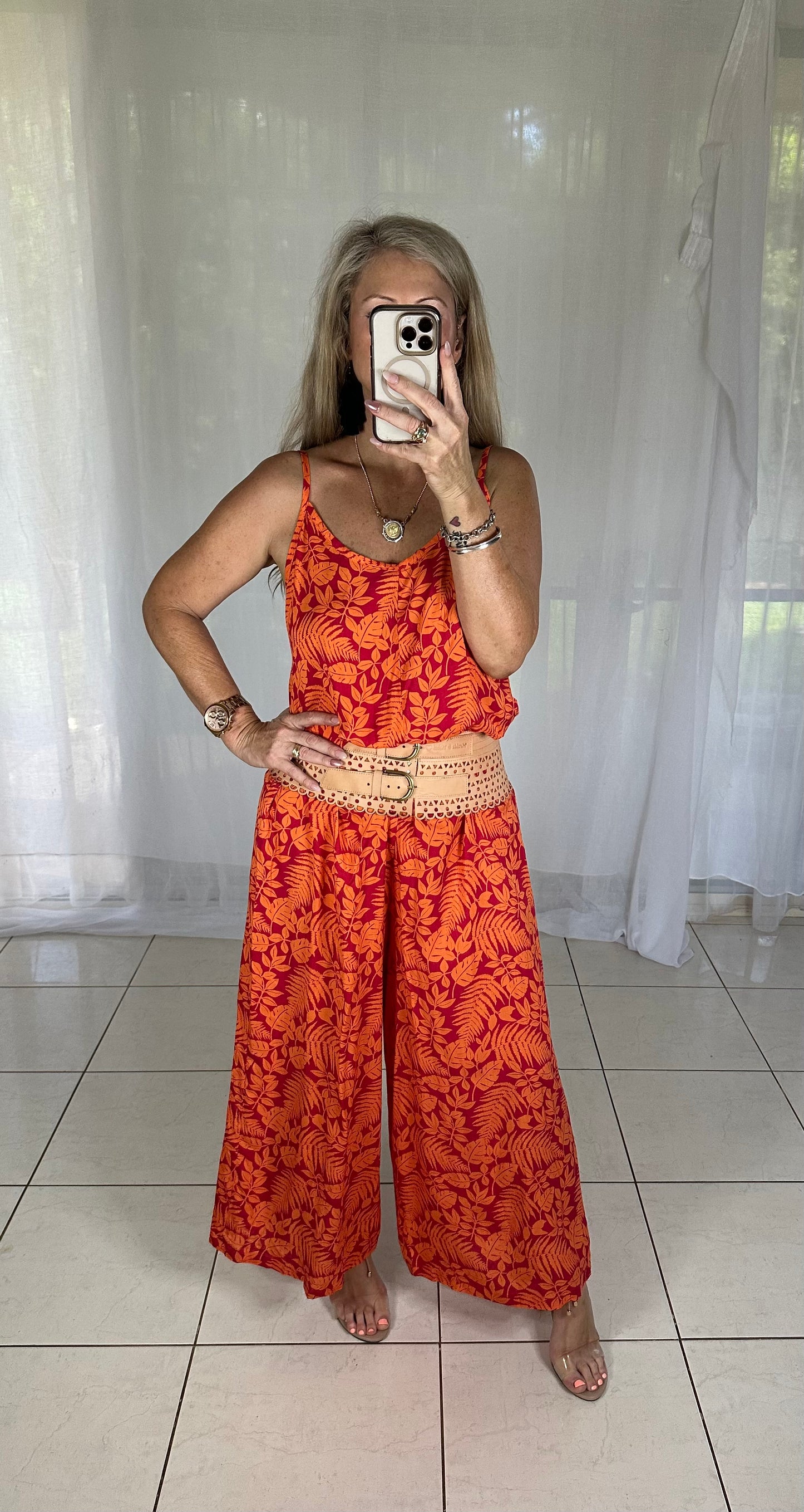 Flare leg Jumpsuit - Red + Coral