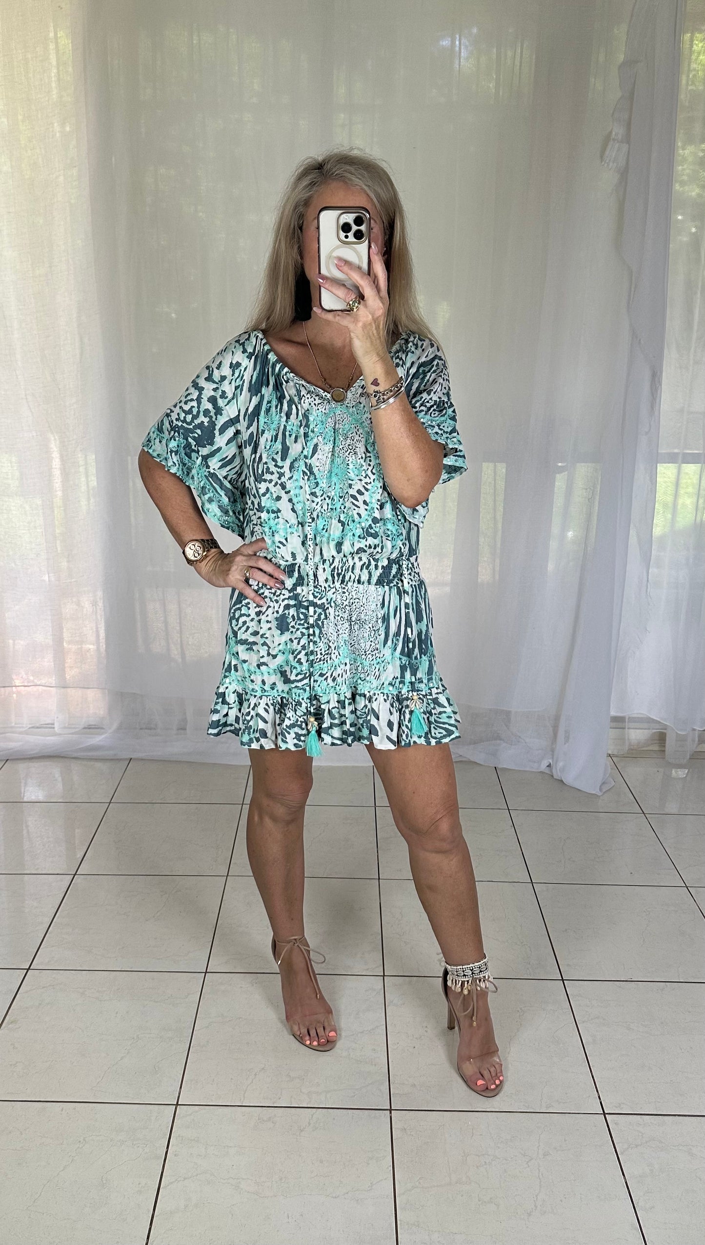 Sequin Elastic waist - Animal print green