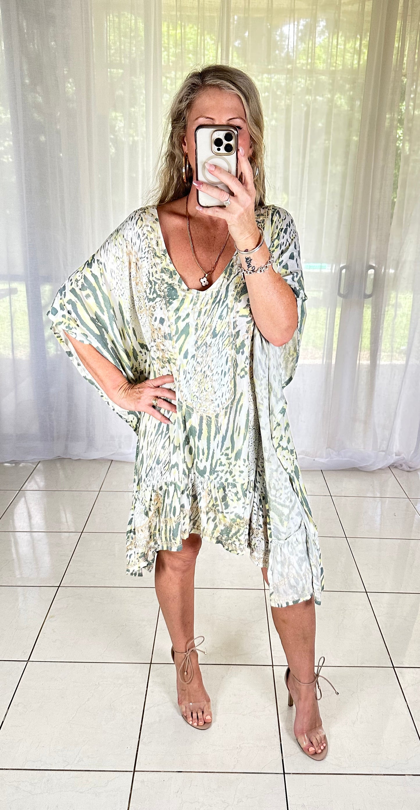 Kaftan Short Sequins - Lemon Leopard Fits 10-16