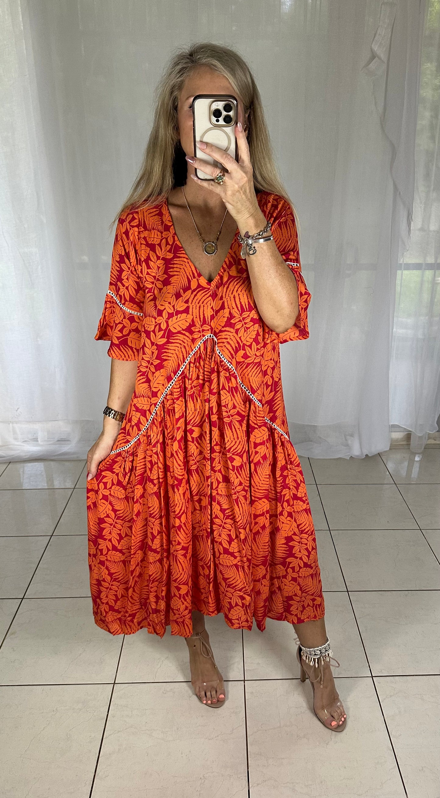 Frankie Maxi Dress - Red + Coral