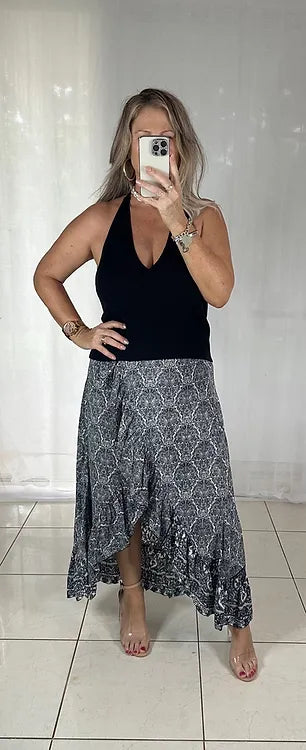 Halo Wrap Skirt - Black + White