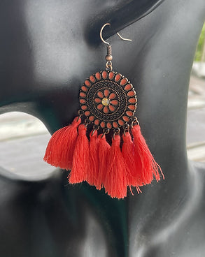 Tassel Earrings - Bright Coral