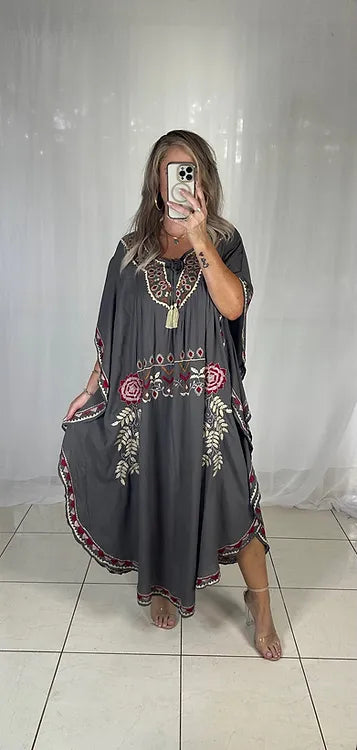 Kaftan - brown embroidered