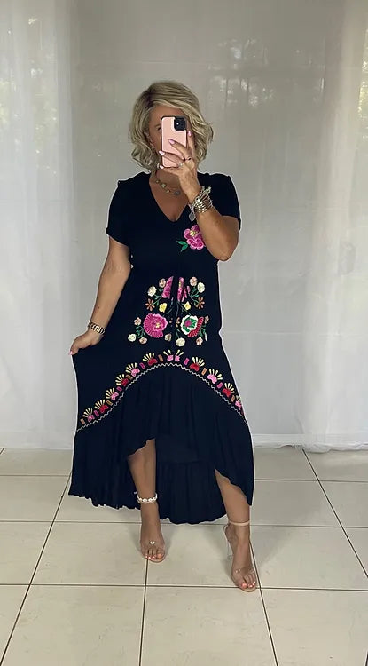 Embroidered Dress - Black with Multi