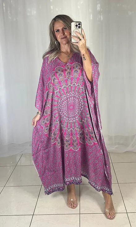 Kaftan - Pink + White + Sequins