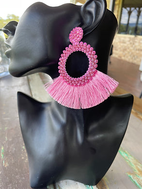 Circle Tassel Earring - Pink