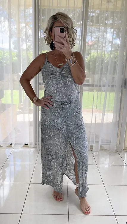 Simple Maxi Dress - Grey + White