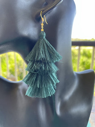 Tassel Earrings - Bottle Green
