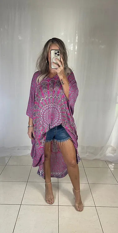 Kaftan - Pink + White + Sequins