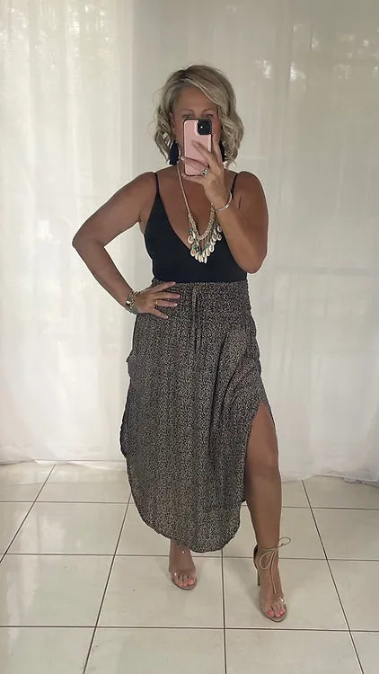 Marigold scooped hem Maxi Skirt - Leopard