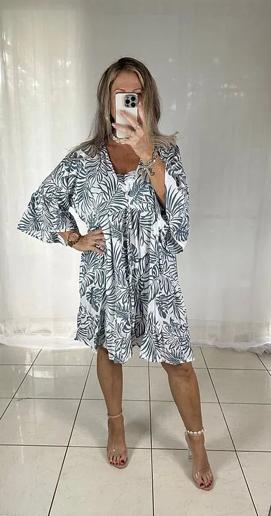 Isla Tie Bust Dress - Grey Palm