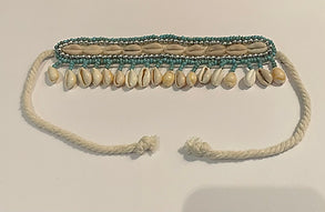 Handmade Shell Anklet - Aqua + Cream