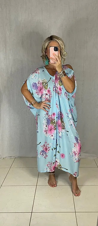 Ivey Kaftan - Denise Floral Aqua