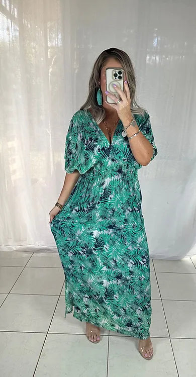 V neck Maxi Dress - Green
