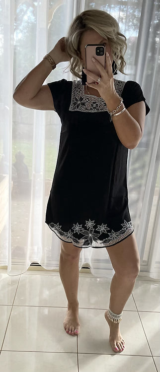 Cutout Mini Dress - Black + White