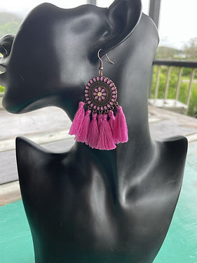 Tassel Earrings - Fuscia pink