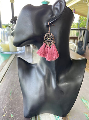 Tassel Earring - Dusty Pink Flower