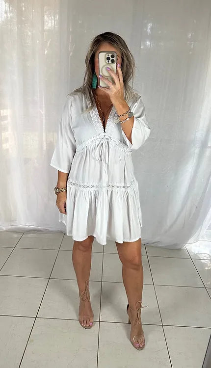 Santorini V Neck Shift Dress - White