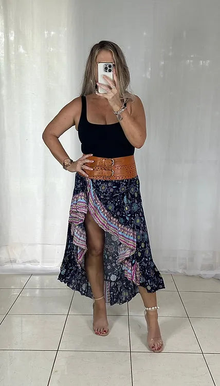 Halo Wrap Skirt - Navy + Pink