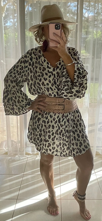 Larnie Shift Dress - Cream Leopard