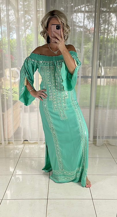 Mirror Sequin Maxi Dress - Green