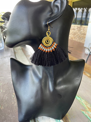 Fan Tassel Earring - Black (Better Quality)