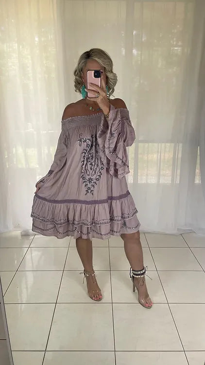 Sequin Ruffle Dress - Blush 14-16