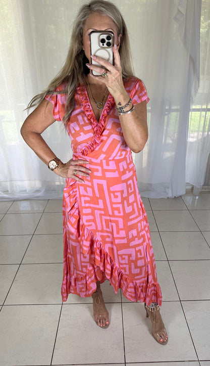 Ella Wrap -   Pink + Coral Abstract