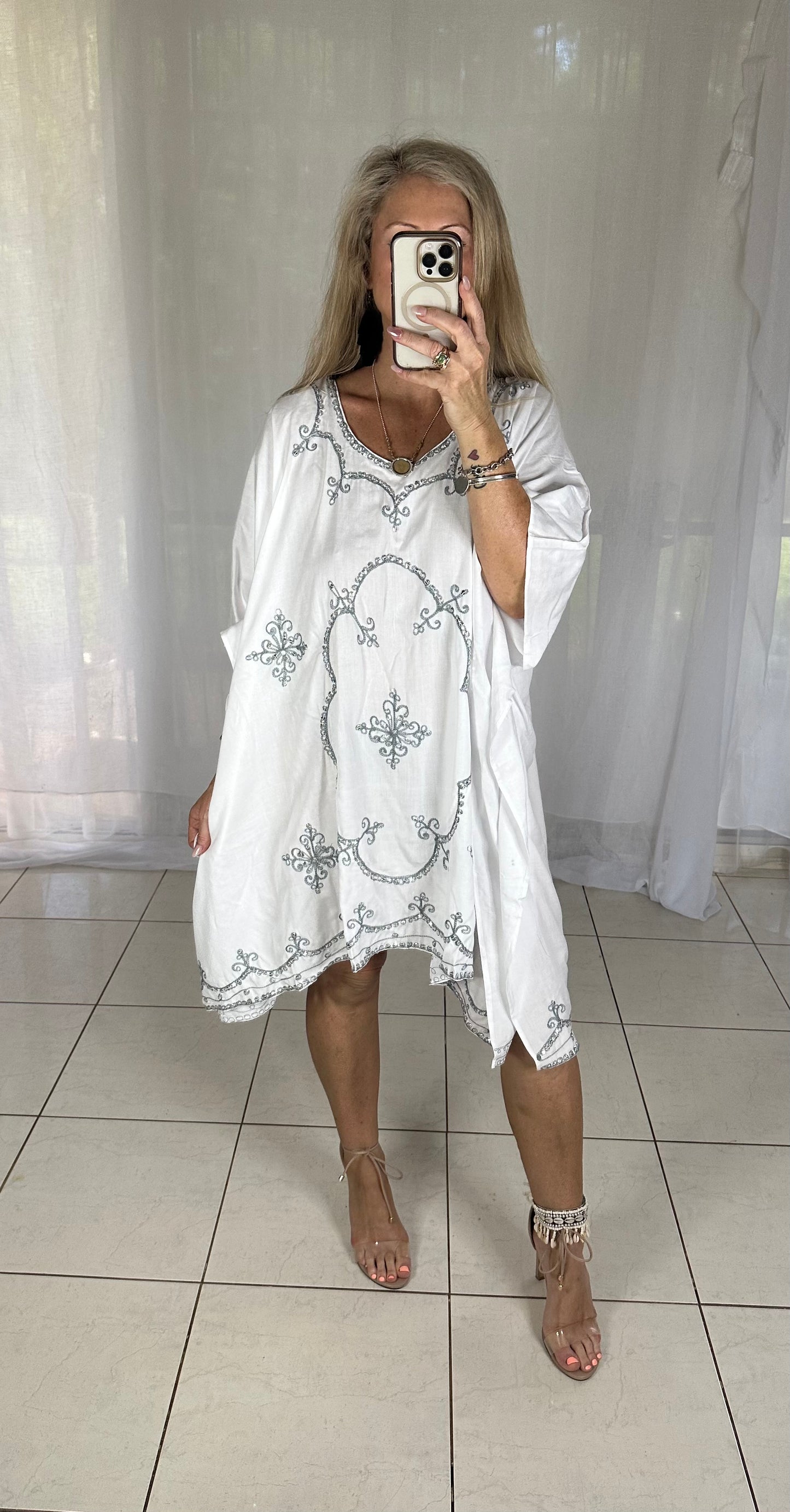 Kaftan Short Sequins - White