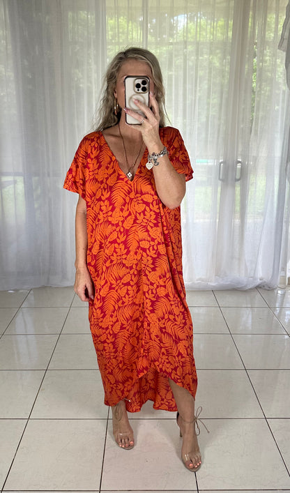 Tilly Maxi - Coral + Red
