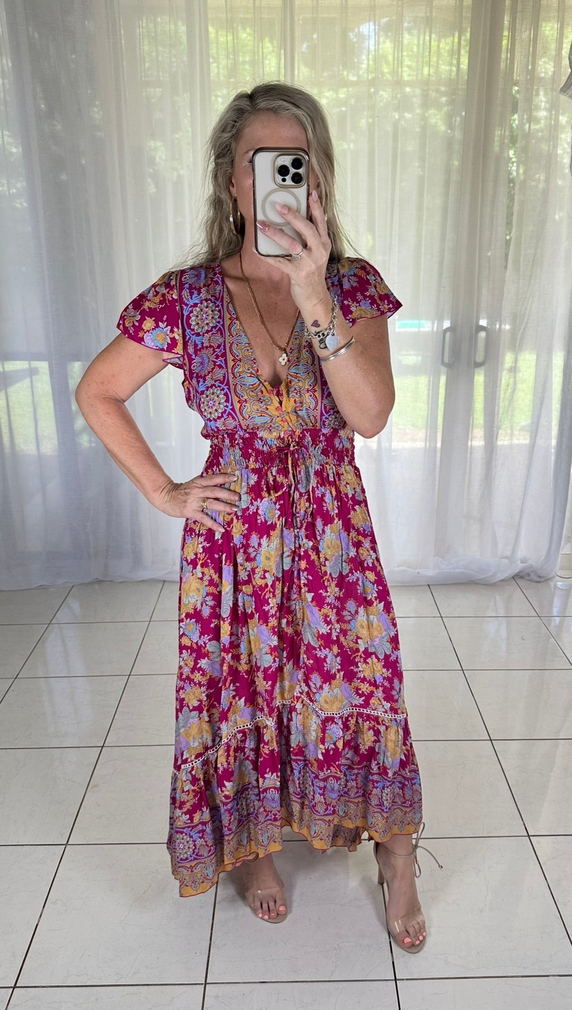 Iesha Dress - Red + Yellow Floral