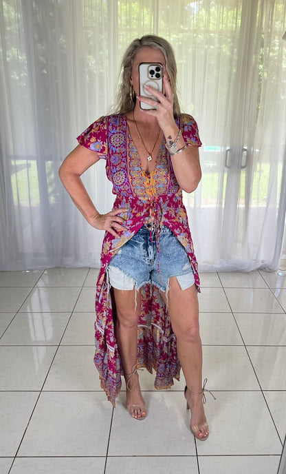 Iesha Dress - Red + Yellow Floral